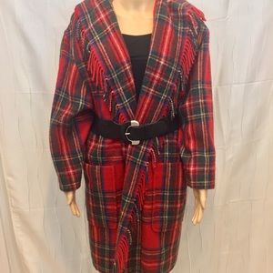 Cashmere Wool Blend Red Plaid Coat from Finland